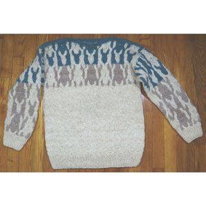 VINTAGE WOMEN'S HEAVY WOOL HANDKNIT FISHERMAN'S SWEATER - SIZE S